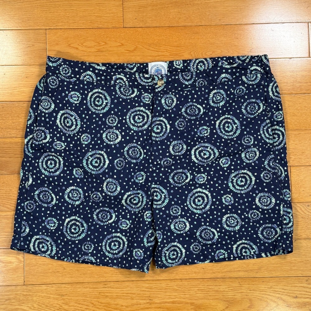 J. Press Mens Navy Blue Batik Circle Print Swim Trunks Shorts XL Cotton Lining